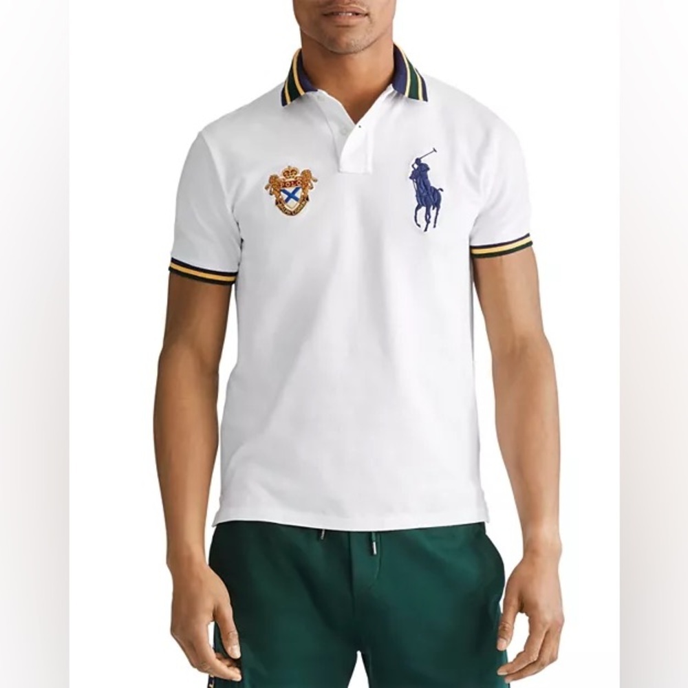 POLO RALPH LAUREN Men's Custom Slim Fit Big Pony Mesh Polo Shirt In White